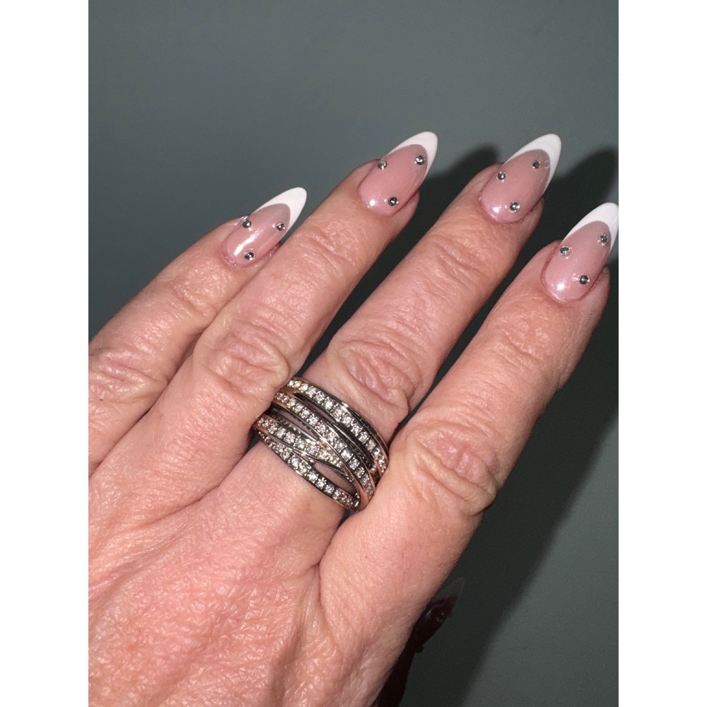 Silver Tone Multi Row‎ Crossover Pavé Crystal Wide Band Statement Ring